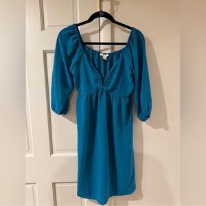 Monteau Teal Dress with Gathered Details